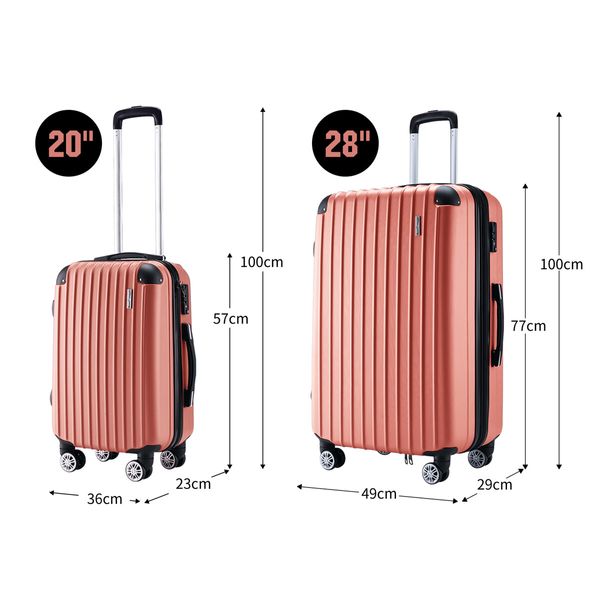 2Pcs Luggage Set Carry On Suitcases Travel Case Cabin Hard Shell Travelling Bags Hand Baggage Lightweight Rose Gold