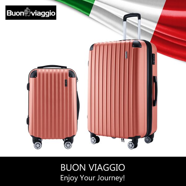 2Pcs Luggage Set Carry On Suitcases Travel Case Cabin Hard Shell Travelling Bags Hand Baggage Lightweight Rose Gold