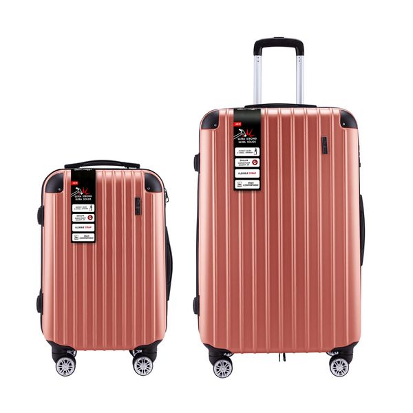 2Pcs Luggage Set Carry On Suitcases Travel Case Cabin Hard Shell Travelling Bags Hand Baggage Lightweight Rose Gold