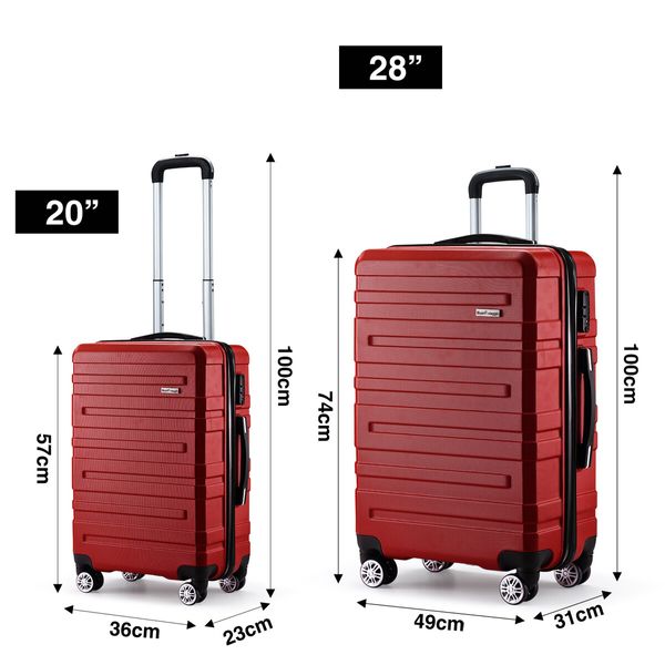 2 Piece Luggage Set Carry On Hard Shell Suitcase Travel Trolley Expendable Lightweight Case Cabin TSA Lock Red