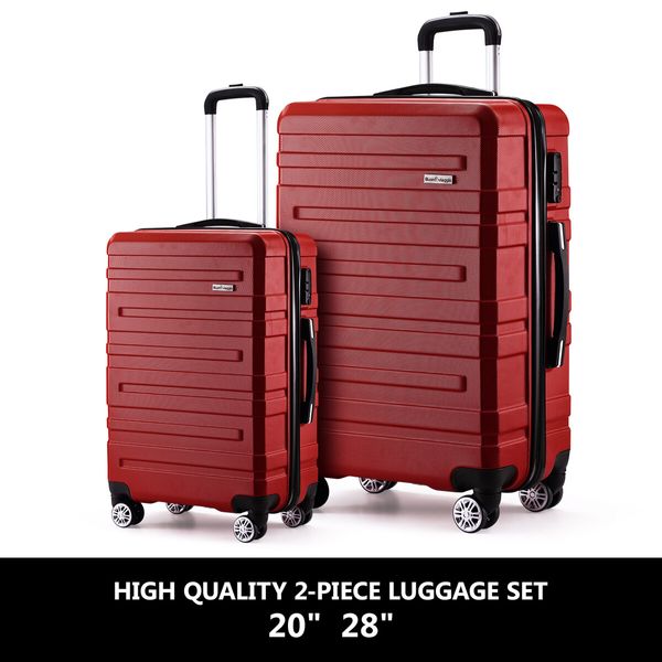 2 Piece Luggage Set Carry On Hard Shell Suitcase Travel Trolley Expendable Lightweight Case Cabin TSA Lock Red