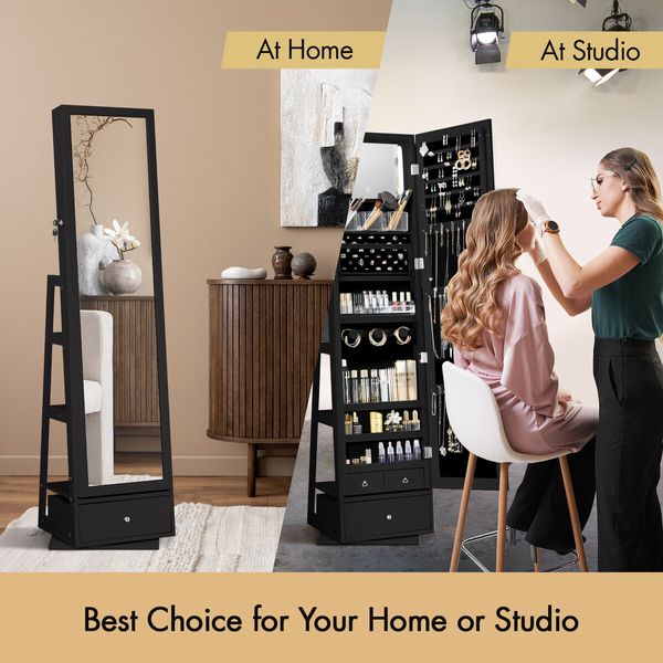 Mirror Jewellery Cabinet Storage Organiser Full Length 360 Degree Rotating Holder Stand Necklace Earrings Ring Armoire