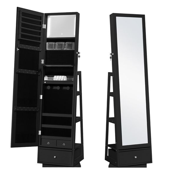 Mirror Jewellery Cabinet Storage Organiser Full Length 360 Degree Rotating Holder Stand Necklace Earrings Ring Armoire