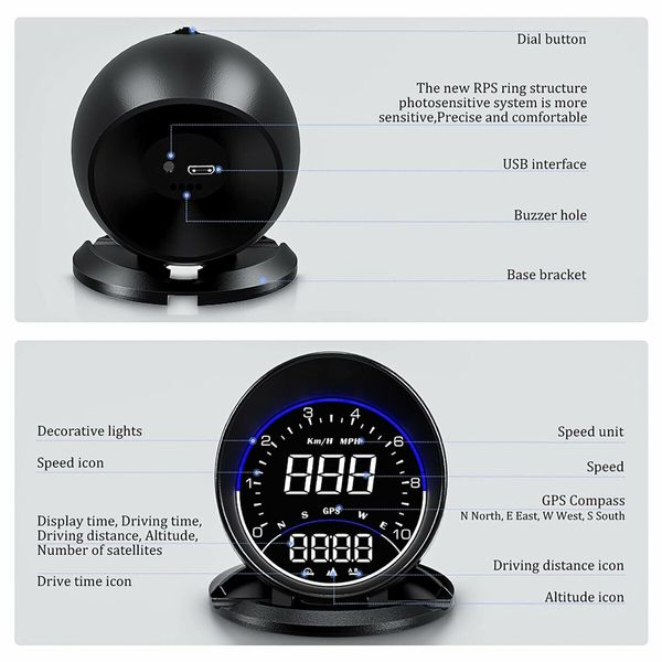 Auto GPS Speedometer G6, Car HUD Head Up Display HD Display, Overspeed Alarm for All Vehicle