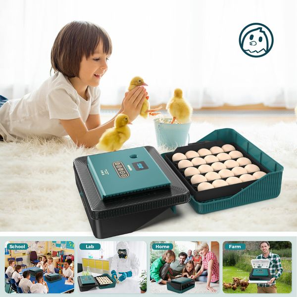 25 Eggs Incubator Chicken Hatcher Turning for Quail Duck Poultry Bird Hatching Automatic Humidity Control Candler