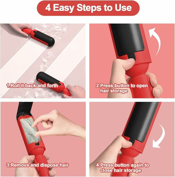 Pet Hair Remover Roller, Reusable Dog and Cat Hair Remover with Comfortable Non-Slip Handle, Portable Pet Hair Removal Tool with Base (Red),1 Pack