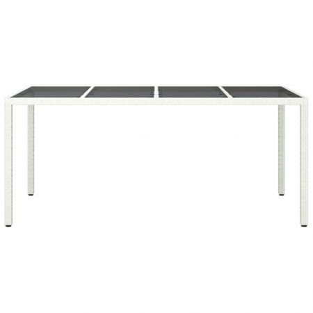 Garden Table White 190x90x75 cm Tempered Glass and Poly Rattan