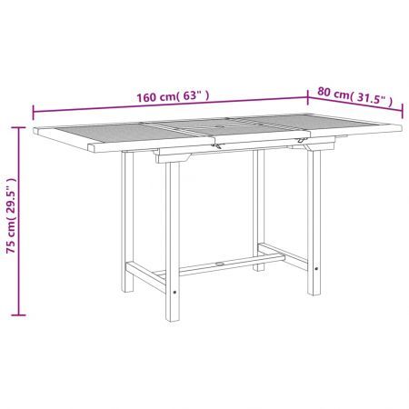 Extending Garden Table 110-160x80x75cm Solid Wood Teak