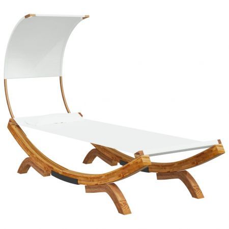 Outdoor Lounge Bed with Canopy 100x200x126 cm Solid Bent Wood Cream