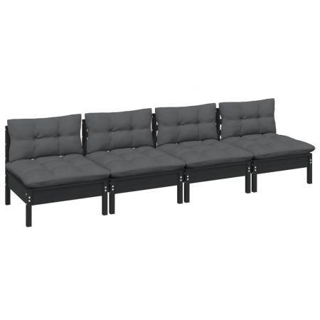 4-Seater Garden Sofa with Anthracite Cushions Solid Pinewood