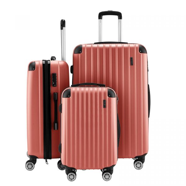 3Pcs Suitcase Luggage Set Expandable Hard Shell Carry On Travel Trolley Lightweight Cabin TSA Lock 2 Covers Rose Gold