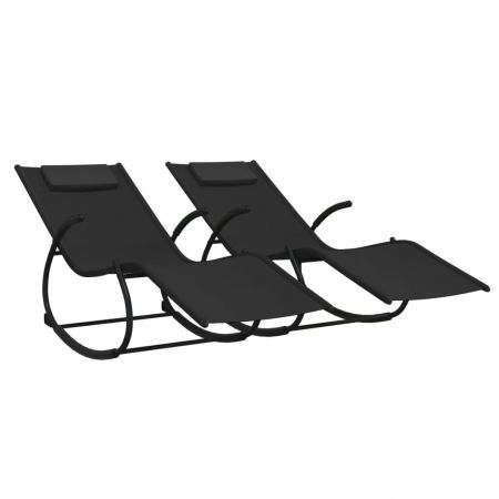 Rocking Sun Loungers 2 pcs Black Steel and Textilene