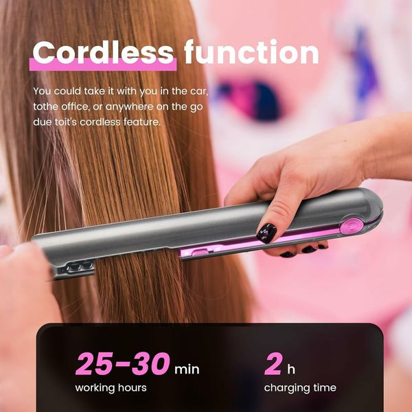 Travel Flat Iron Cordless, Mini Hair Straightener and Curler for On The Go, Portable Size USB-C Rechargeable Grey Straightening Iron