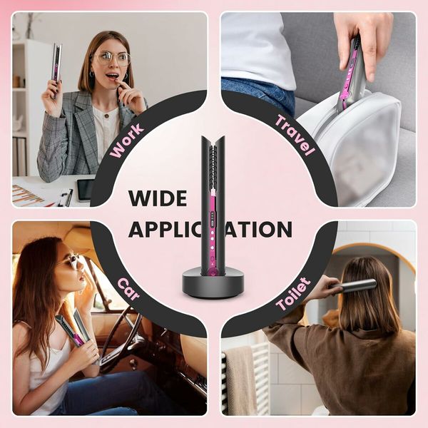 Travel Flat Iron Cordless, Mini Hair Straightener and Curler for On The Go, Portable Size USB-C Rechargeable Grey Straightening Iron