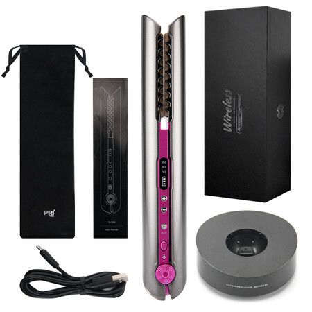 Travel Flat Iron Cordless, Mini Hair Straightener and Curler for On The Go, Portable Size USB-C Rechargeable Grey Straightening Iron