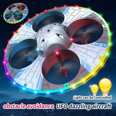 Silver HD Aerial Photography Drone Light Switching UFO Foam Remote Control Aircraft Intelligent Obstacle Avoidance And Anti Collision Quadcopter