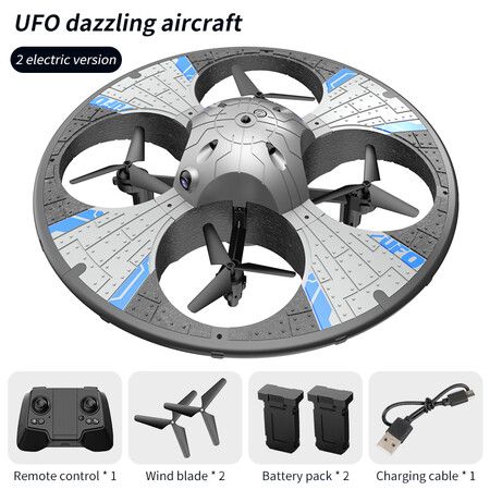 Silver HD Aerial Photography Drone Light Switching UFO Foam Remote Control Aircraft Intelligent Obstacle Avoidance And Anti Collision Quadcopter