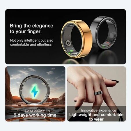 Smart Ring Fitness Tracker Ring, Multi-Modes Fitness Tracker Rate Pedometer Sleep Monitoring Waterproof Bluetooth Connectivity(Gold-US 9#)