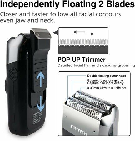 Electric Bald Shavers with 2 in 1 Double Blade Shaver Foil Blade and PopupTrimmer with Rechargeable 3 Adjustable Speeds Men Bald Shaver