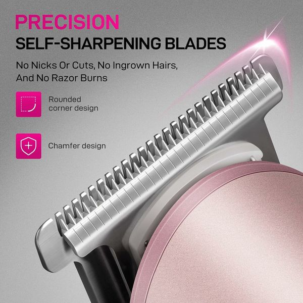 (Rose Gold)Hair Trimmer for Women,Waterproof Trimmer for Wet & Dry Use,Rechargeable Hair Trimmer,Electric Razor&Shaver with Standing Recharge Dock