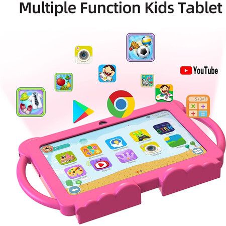 7 Inch Kids Tablet, 32GB ROM Android 11.0, Toddler Tablet with Bluetooth, WiFi, GMS, Parental Control, Dual Camera, Shockproof Case, Educational, Games (Pink)