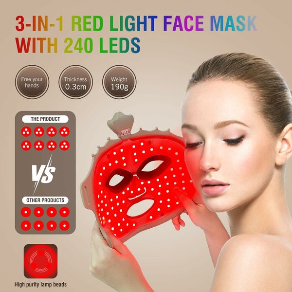 7 Color Red Light Mask, Wireless LED Face Mask Light with Eye Protection Cushion, Lightweight Soft Silicone for Face