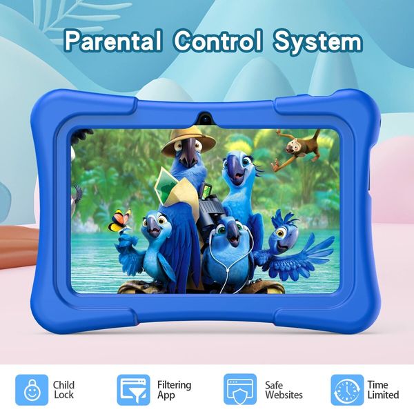 7 Inch Kids Tablets with WiFi 32GB ROM 2GB RAM Bluetooth Camera Parental Control Pre-Installed Apps Games Learning Educational Tablet with Case in Blue