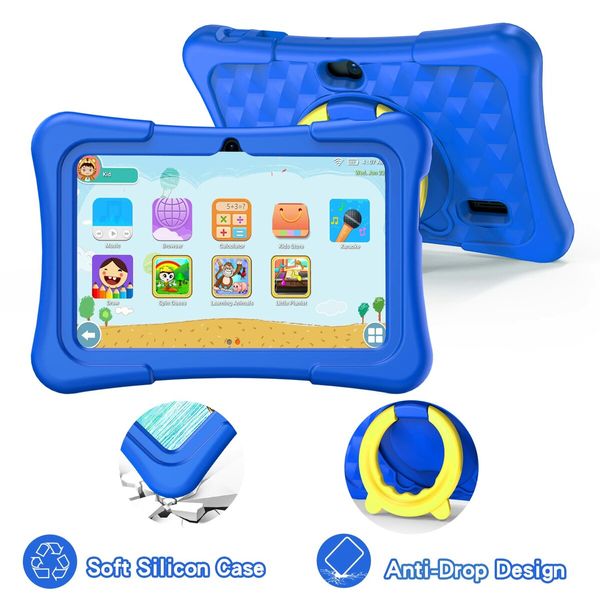 7 Inch Kids Tablets with WiFi 32GB ROM 2GB RAM Bluetooth Camera Parental Control Pre-Installed Apps Games Learning Educational Tablet with Case in Blue