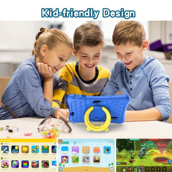 7 Inch Kids Tablets with WiFi 32GB ROM 2GB RAM Bluetooth Camera Parental Control Pre-Installed Apps Games Learning Educational Tablet with Case in Blue