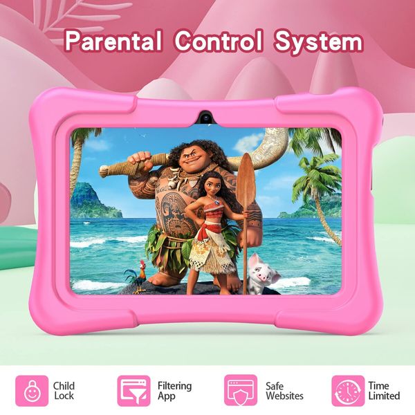 7 inch Kids Tablets with WiFi, 32GB ROM, 2GB RAM, Bluetooth, Camera, Parental Control, Pre-Installed APPs, Games, Learning Educational Toddler Tablet with Case(Pink)