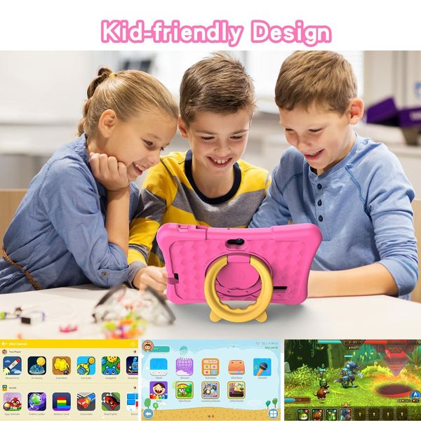 7 inch Kids Tablets with WiFi, 32GB ROM, 2GB RAM, Bluetooth, Camera, Parental Control, Pre-Installed APPs, Games, Learning Educational Toddler Tablet with Case(Pink)