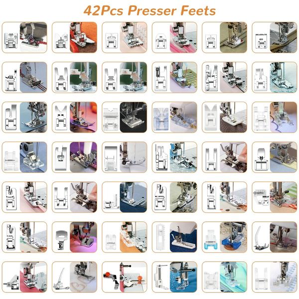 Presser Foot Set 42Pcs,Sewing Machine Presser Feet Kit Accessories with Manual Fit For All Sewing Machines