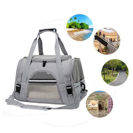 Soft Pet Carriers Portable Breathable Foldable Bag Cat Dog Carrier Bags Outgoing Travel Pets Handbag with Locking Safety Zippers Col Purple