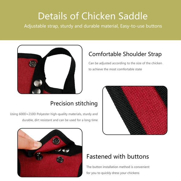 1pc Chicken Saddles Birds Chicken Dress with Adjustable Strap Male Hen Saddle Birds Back Sides Protector for Chicken Birds Color Red