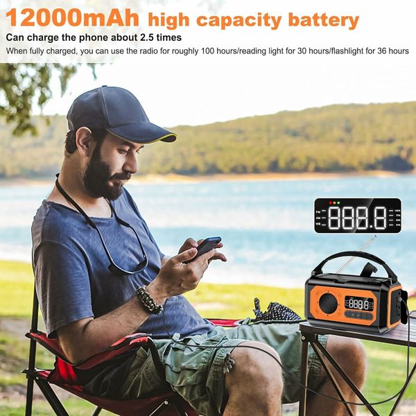 Emergency Radio, Hand Crank Radio, Portable Solar Radio AM/FM/NOAA Weather Radio with 2 Solar Panels (Orange)