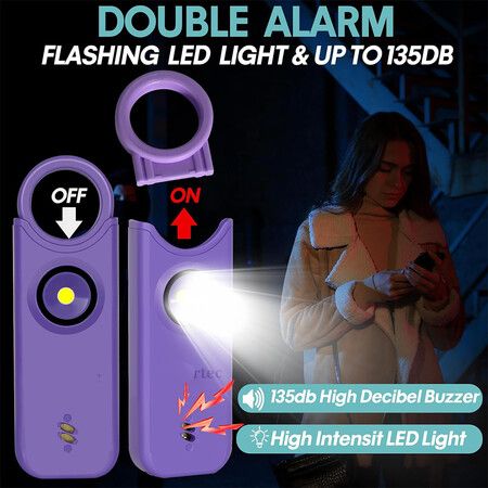 Rechargeable Personal Safety Alarm for Women, 135 dB Loud Self Defense Keychain Siren with LED Strobe Light for Women Kids Elderly (Violet)