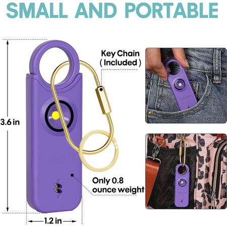 Rechargeable Personal Safety Alarm for Women, 135 dB Loud Self Defense Keychain Siren with LED Strobe Light for Women Kids Elderly (Violet)