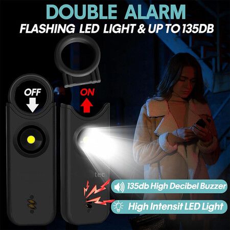 Rechargeable Personal Safety Alarm for Women, 135 dB Loud Self Defense Keychain Siren with LED Strobe Light, Personal Emergency Security Safe Devices Key Chain Alarms for Women Kids Elderly (Black)