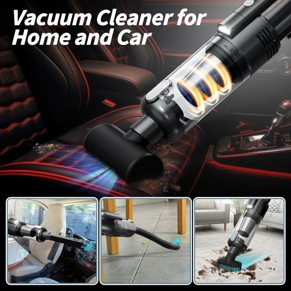 Handheld Vacuum Cordless 6500PA Car Vacuum Portable Vacuum Cleaner with LED Light with Multiple Accessories, Storage Bag for Home Car Office(Black)