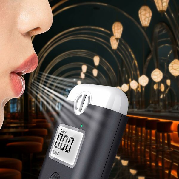 Portable Breathalyzer, Direct Blow, no Need to Change Mouthpieces,Digital Blue LCD Display with Illuminated Light for Personal and Family Gatheri