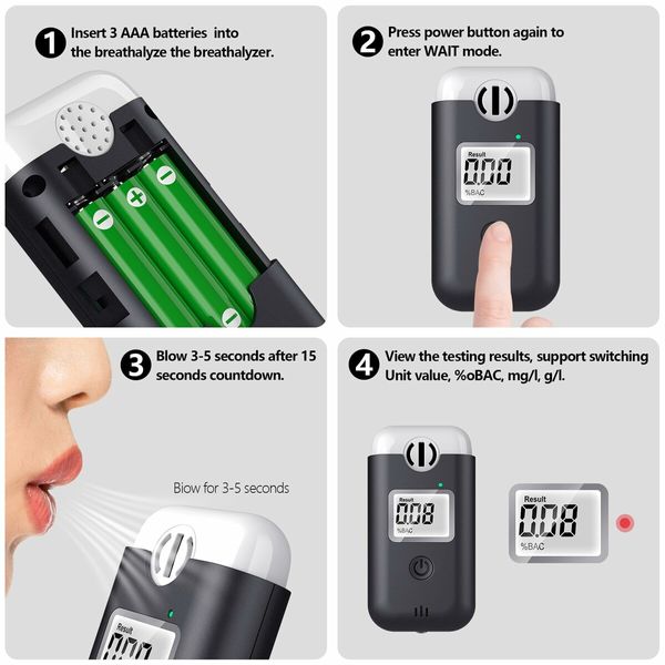 Portable Breathalyzer, Direct Blow, no Need to Change Mouthpieces,Digital Blue LCD Display with Illuminated Light for Personal and Family Gatheri