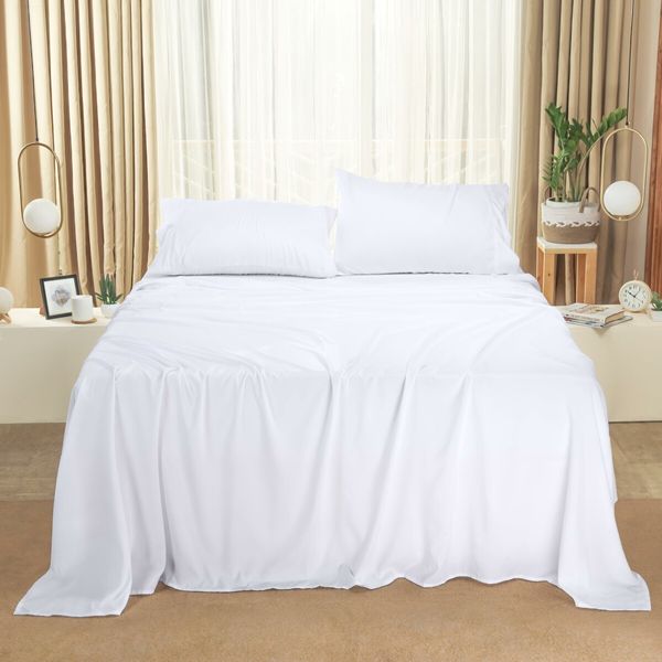 Bedding Sheets Set 4 Piece Bedding Brushed Microfiber  Shrinkage and Fade Resistant Easy Care (CALFORNIA KING SIZE, white)