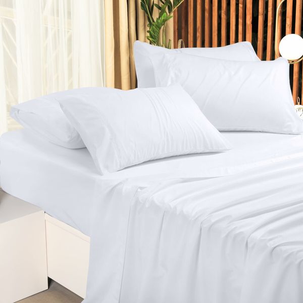 Bedding Sheets Set 4 Piece Bedding Brushed Microfiber  Shrinkage and Fade Resistant  Easy Care (Full Size White)