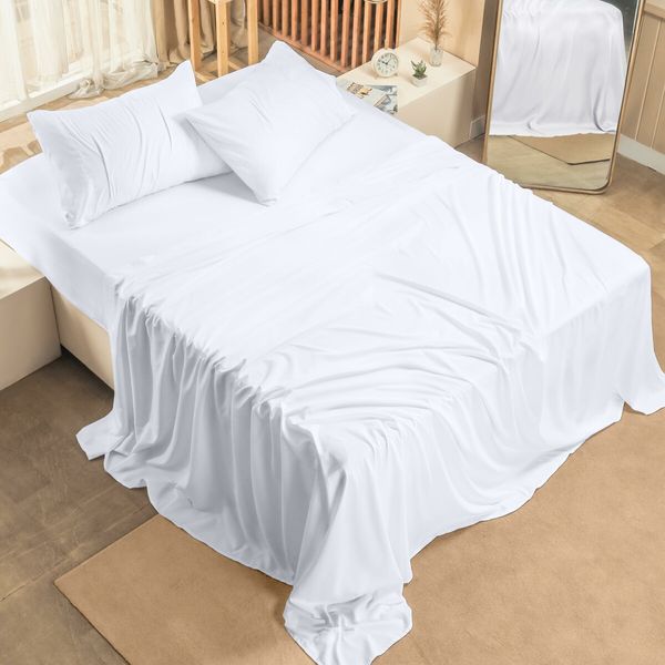 Bedding Sheets Set 4 Piece Bedding Brushed Microfiber  Shrinkage and Fade Resistant  Easy Care (Full Size White)