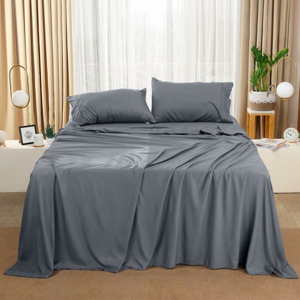 Bedding Sheets Set 4 Piece Bedding Brushed Microfiber  Shrinkage and Fade Resistant Easy Care (KING SIZE, Grey)