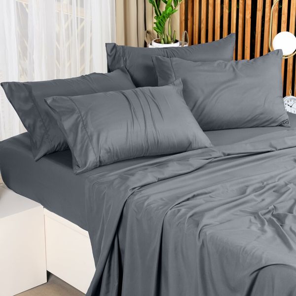 Bedding Sheets Set 4 Piece Bedding Brushed Microfiber  Shrinkage and Fade Resistant  Easy Care (QUEEN SIZE, Grey)