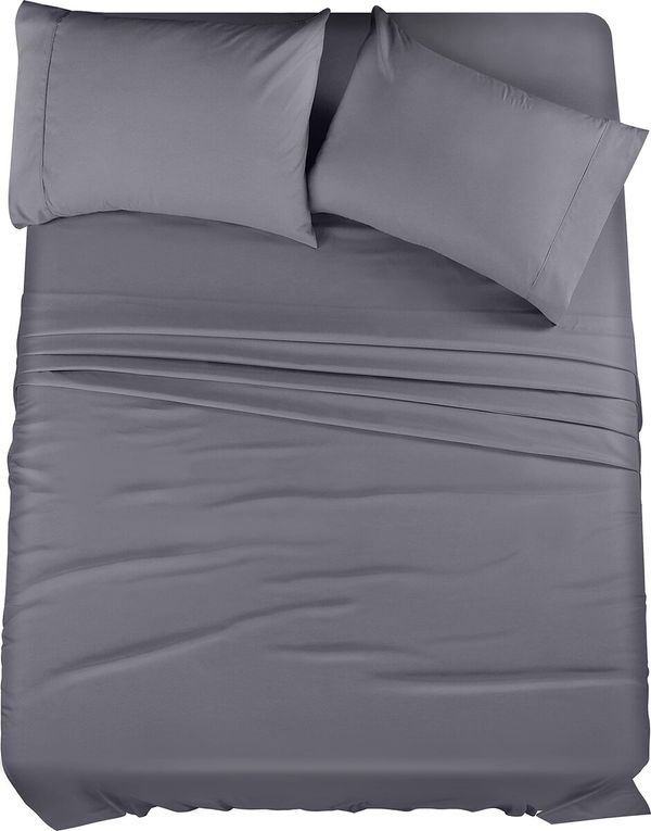 Bedding Sheets Set 4 Piece Bedding Brushed Microfiber  Shrinkage and Fade Resistant  Easy Care (QUEEN SIZE, Grey)