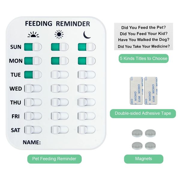 Pet Feeding Reminder Pet Feeding Reminder for Dogs Cats Pet Feed Reminder Magnetic or Double Sided Adhesive Prevent Overfeeding (3 Times)