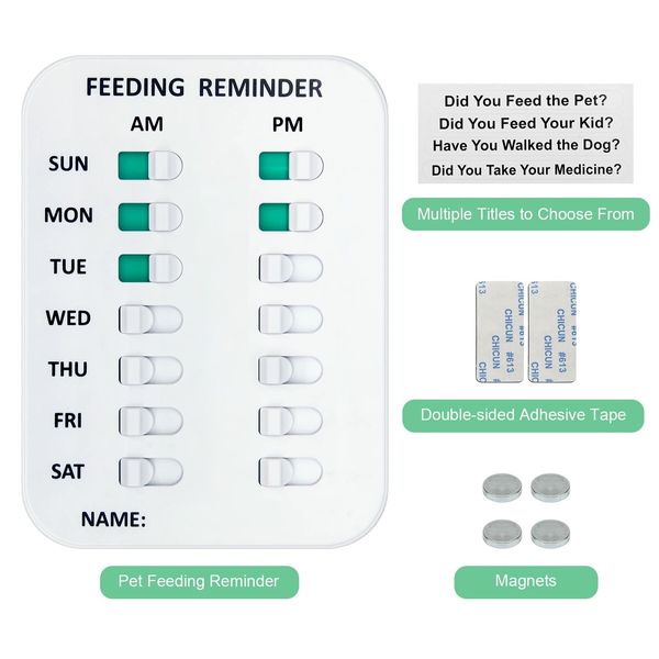 Pet Feeding Reminder Pet Feeding Reminder for Dogs Cats Pet Feed Reminder Magnetic or Double Sided Adhesive Prevent Overfeeding (2 Times)