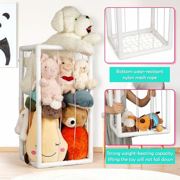 Stuffed Animal Zoo Storage Stuffed Animal Holder PVC Plush Storage Organizer Shelf with Elastic Band for Birthday Gift for Nursery Play Room Bedroom (White-Medium)